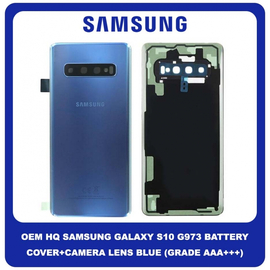 OEM HQ Samsung Galaxy S10, S 10 G973 (SM-G973F/DS, SM-G973U, SM-G973W, SM-G9730) Rear Back Battery Cover Πίσω Κάλυμμα Καπάκι Μπαταρίας + Camera Lens Τζαμάκι Κάμερας Blue Μπλε (Premium A+)