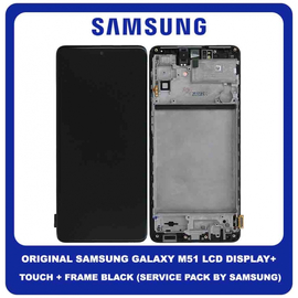 Original Γνήσια Samsung Galaxy M51 M515F (SM-M515F, SM-M515F/DSN) LCD Display Screen Οθόνη + Touch Screen Digitizer Μηχανισμός Αφής + Frame Bezel Πλαίσιο Black Μαύρο GH82-23568A (Service Pack By Samsung)