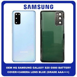 OEM HQ Samsung Galaxy S20 G980 (SM-G980, SM-G980F, SM-G980F/DS) Rear Back Battery Cover Πίσω Κάλυμμα Καπάκι Μπαταρίας + Camera Lens Τζαμάκι Κάμερας Blue Μπλε (Premium A+)