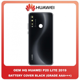 OEM HQ Huawei P20 Lite 2019 (GLK-L21) Rear Back Battery Cover Πίσω Κάλυμμα Καπάκι Πλάτη Μπαταρίας + Camera Lens Τζαμάκι Κάμερας Black Μαύρο (Premium A+)