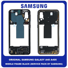 Original Γνήσιο Samsung Galaxy A40 A405 (SM-A405F, SM-A405FN, SM-A405FM, SM-A405S, SM-A405FN/DS, SM-A405F/DS, SM-A405FM/DS) Front Housing Lcd Middle Frame Bezel Plate Μεσαίο Πλαίσιο Black Μαύρο GH97-22974A (Service Pack By Samsung)