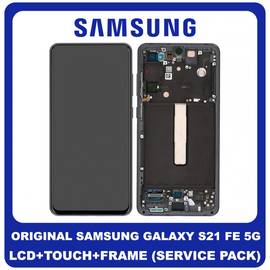 Γνήσιο Original Samsung Galaxy S21 FE 5G 2021 (SM-G990F, SM-G990B/DS) Dynamic AMOLED LCD Display Screen Assembly Οθόνη + Touch Screen Digitizer Μηχανισμός Αφής + Frame Bezel Πλαίσιο Σασί Grey Γκρι GH82-26414A (Service Pack By Samsung)