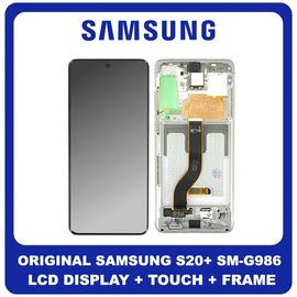 Γνήσια Original Samsung Galaxy S20+ 5G, S20 Plus 5G (SM-G986, SM-G986F) Dynamic AMOLED LCD Display Screen Assembly Οθόνη + Touch Screen Digitizer Μηχανισμός Αφής + Frame Bezel Πλαίσιο Σασί Cloud White GH82-22134B (Service Pack By Samsung)