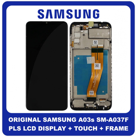 Γνήσια Original Samsung Galaxy A03s, Galaxy A 03s (SM-A037F, SM-A037F/DS) NON EU Version PLS LCD Display Screen Assembly Οθόνη + Touch Screen Digitizer Μηχανισμός Αφής + Frame Bezel Πλαίσιο Σασί Black Μαύρο GH81-21232A (Service Pack By Samsung)