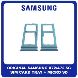 Γνήσια Original Samsung Galaxy A72 (SM-A725F, SM-A725F/DS), A72 5G (SM-A726B, SM-A726B/DS) SIM Card Tray + Micro SD Tray Slot Υποδοχέας Βάση Θήκη Κάρτας SIM Awesome Blue Μπλε GH98-46290B (Service Pack By Samsung)