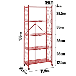 Τροχήλατη Ραφιέρα 5 Επιπέδων 163x71cm Κόκκινο
