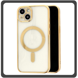 Θήκη Πλάτης - Back Cover, Silicone Σιλικόνη Pattern Plated Magnetic Case Gold Χρυσό For iPhone 14 Plus