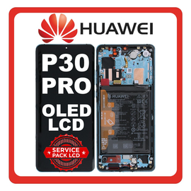 Γνήσια Original Huawei P30 Pro (VOG-L29, VOG-L09), OLED LCD Display Screen Assembly Οθόνη + Touch Screen Digitizer Μηχανισμός Αφής + Frame Bezel Πλαίσιο Σασί + Battery Μπαταρία Aurora Blue Μπλε 02355MUM/02355UNA (A Grade Direct from Huawei)