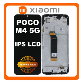 Γνήσια Original Xiaomi Poco M4 5G (22041219PG) IPS LCD Display Screen Assembly Οθόνη + Touch Screen Digitizer Μηχανισμός Αφής + Frame Bezel Πλαίσιο Σασί Black Μαύρο 560005L19P00 (Service Pack By Xiaomi)