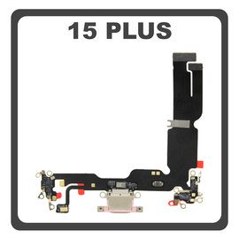 HQ OEM For Apple iPhone 15 Plus, iPhone 15+ (A3094, A2847) Charging Dock Connector Lightning Flex Καλωδιοταινία Κονέκτορας Φόρτισης + Microphone Μικρόφωνο Pink Ροζ (Premium A+)