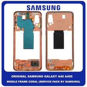 Original Γνήσιο Samsung Galaxy A40 A405 (SM-A405F, SM-A405FN, SM-A405FM, SM-A405S, SM-A405FN/DS, SM-A405F/DS, SM-A405FM/DS) Front Housing Lcd Middle Frame Bezel Plate Μεσαίο Πλαίσιο Coral Κοραλί GH97-22974D (Service Pack By Samsung)