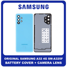 Γνήσια Original Samsung Galaxy A32 4G (SM-A325F, SM-A325F/DS, SM-A325M, SM-A325N) Rear Back Battery Cover Πίσω Κάλυμμα Καπάκι Πλάτη Μπαταρίας + Camera Lens Τζαμάκι Κάμερας Awesome Blue Μπλε GH82-25545C (Service Pack By Samsung)