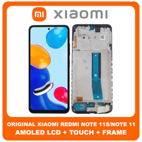 Γνήσια Original Xiaomi Redmi Note 11 (2201117TG, 2201117TI), AMOLED LCD Display Screen Assembly Οθόνη + Touch Screen Digitizer Μηχανισμός Αφής + Frame Bezel Πλαίσιο Σασί  Black Μαύρο 5600010K7T00 (Service Pack By Xiaomi)