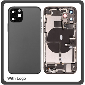 HQ OEM Apple Iphone 11 Pro, Iphone11 Pro (A2215, A2160, A2217) BACK BATTERY COVER MIDDLE FRAME- HOUSING ΚΑΠΑΚΙ ΜΠΑΤΑΡΙΑΣ- ΣΑΣΙ + ΠΛΑΙΝΑ ΠΛΗΚΤΡΑ SIDE KEYS + ΘΗΚΗ ΚΑΡΤΑΣ SIM HOLDER BLACK (Grade AAA+++)