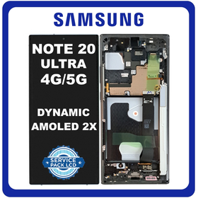 Original Samsung Galaxy Note20 Ultra 4G (SM-N985B), Note20 Ultra 5G (SM-N986B), Dynamic AMOLED 2X LCD Display Screen Assembly Οθόνη + Touch Screen Digitizer Μηχανισμός Αφής + Frame Bezel Πλαίσιο Σασί Mystic Black Μαύρο No Camera GH82-31458A (Servive Pack By Samsung)