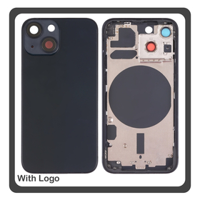 iPhone 13 mini, iPhone 13mini (A2628, A2481) Rear Back Battery Cover Middle Frame- Housing Πίσω Κάλυμμα Καπάκι Πλάτη Μπαταρίας - Σασί + Side Keys Πλαϊνά πλήκτρα  + Sim Tray Θήκη Κάρτας Midnight Μαύρο (Ref By Apple)