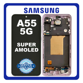 Γνήσια Original Samsung Galaxy A55 5G (SM-A556V, SM-A556B) Super AMOLED LCD Display Screen Assembly Οθόνη + Touch Screen Digitizer Μηχανισμός Αφής + Frame Bezel Πλαίσιο Σασί Lilac Μωβ GH82-34305C (Service Pack By Samsung)