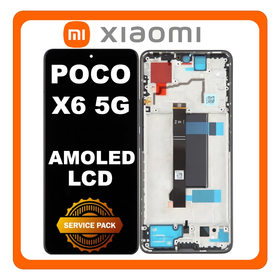 Γνήσια Original Xiaomi Poco X6 5G (23122PCD1G, 23122PCD1I) AMOLED LCD Display Screen Assembly Οθόνη + Touch Screen Digitizer Μηχανισμός Αφής + Frame Bezel Πλαίσιο Σασί Black Μαύρο 560003N16P00 (Service Pack By Xiaomi)