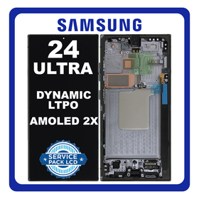 Γνήσια Original Samsung Galaxy S24 Ultra 5G (SM-S928B, SM-S928B/DS) Dynamic LTPO AMOLED 2X LCD Display Screen Assembly Οθόνη + Touch Screen Digitizer Μηχανισμός Αφής + Frame Bezel Πλαίσιο Σασί Titanium Black Μαύρο GH82-33396B (Service Pack By Samsung)