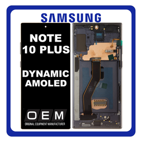 HQ OEM Συμβατό Με Samsung Galaxy Note 10+, Note 10 Plus (SM-N975F, SM-N975U) Dynamic AMOLED LCD Display Screen Assembly Οθόνη + Touch Screen Digitizer Μηχανισμός Αφής + Frame Bezel Πλαίσιο Σασί Aura Black Μαύρο (Premium A+)