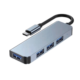 Usb hub Detech, 4 Ports, usb-c to 3xusb2.0, 1xusb3.0, Gray - 17849