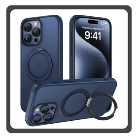 Θήκη Πλάτης - Back Cover, Silicone Σιλικόνη Navy Blue Μπλε Mag Ring Rotating Case iPhone 15 Pro Max