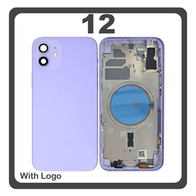 HQ OEM Συμβατό Με Apple iPhone 12 (A2403, A2172) Rear Back Battery Cover Middle Frame- Housing Πίσω Κάλυμμα Καπάκι Πλάτη Μπαταρίας - Σασί + Side Keys Πλαϊνά πλήκτρα  + Sim Tray Θήκη Κάρτας + Magsafe Purple Μωβ​ (Premium A+)